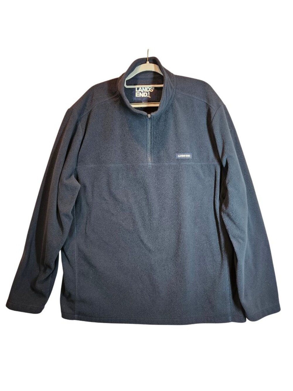 Lands End Mens 2XL-T 1/4 zip Fleece Pullover shirt Jacket Black Outdoor Hiking